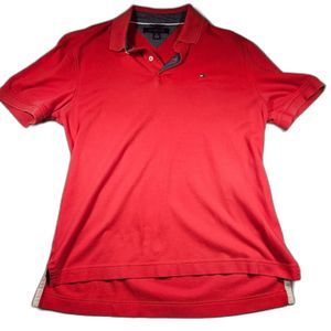 Tommy Hilfiger Shirt Men Size Medium Red Short Sleeve Polo With Embroidered Logo